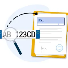 Verifica intestatario al PRA: targa sotto lente d'ingrandimento, documento con logo ACI e firma.