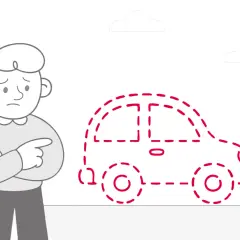 Uomo triste indica un'auto tratteggiata, forse per un ritiro patente.