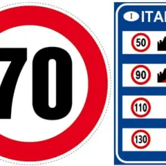 Segnali stradali italiani: limite 70, 50 in città, 90 con divieto, 110 e 130 in autostrada.