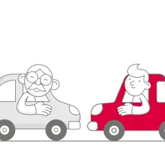 Due uomini in auto, uno anziano e uno giovane, si chiedono quante volte si può usufruire della Legge Bersani per l'assicurazione auto.