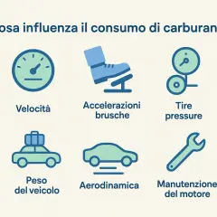Sei fattori che influenzano il consumo di carburante: velocità, accelerazioni brusche, pressione pneumatici, peso veicolo, aerodinamica e manutenzione motore. Ottimizza questi aspetti per il risparmio carburante.