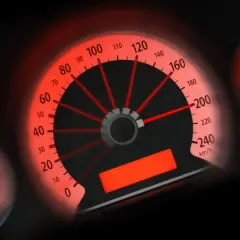 Tachimetro rosso acceso, l'ago indica circa 100 km/h. Potrebbe essere una multa per eccesso velocità sotto 10 km/h.