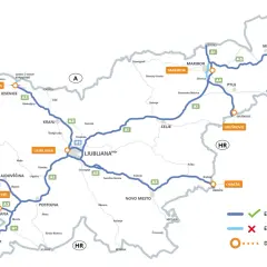 Mappa delle autostrade slovene con indicazioni per E-vinjeta e DarsGo servis.