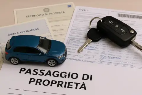 Documenti auto: certificato di proprietà, carta di circolazione, passaggio di proprietà e chiavi.