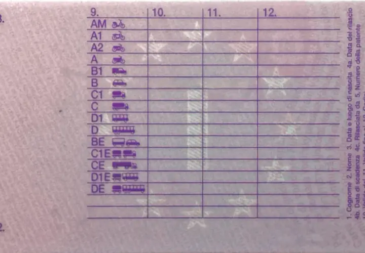 Codici patente: AM, A1, A2, A, B1, B, C1, C, D1, D, BE, C1E, CE, D1E, DE.