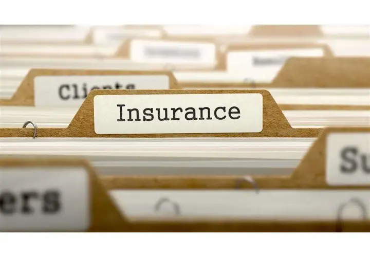 Cartella con etichetta "Insurance". Documenti organizzati per assicurazioni e franchigie, pronti per essere consultati.