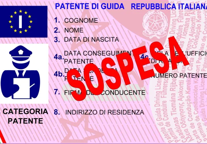 Patente sospesa, ma con ricorso vinto si può riottenere. Documento italiano con dati personali e sigillo.