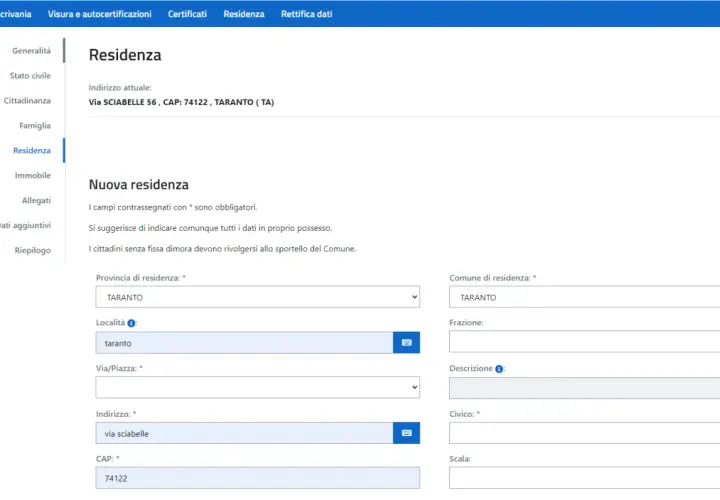 Modifica residenza sulla patente: inserimento nuovo indirizzo a Taranto.