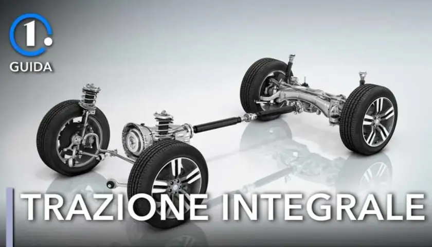 Sistema di trazione integrale 4x4 con sospensioni e alberi di trasmissione visibili.