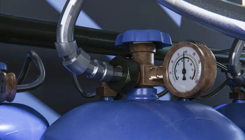Manometro su bombola blu per revisione bombola gpl.