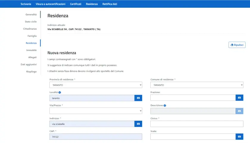 Modifica residenza sulla patente: inserimento nuovo indirizzo a Taranto.