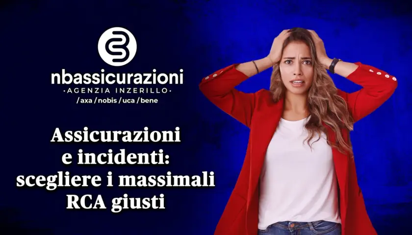 Donna stressata con mani sui capelli, testo su assicurazioni e cosa sono i massimali RCA.