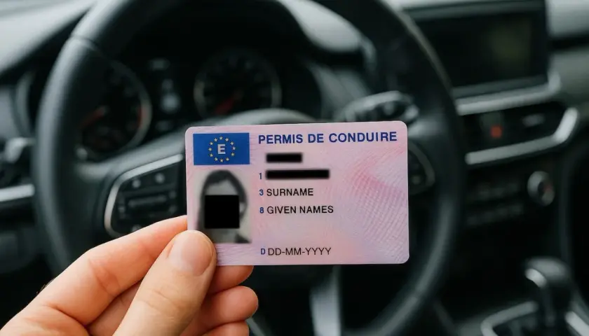 Mano che mostra una patente europea, simbolo di libertà e possibilità di conversione patente per guidare ovunque.