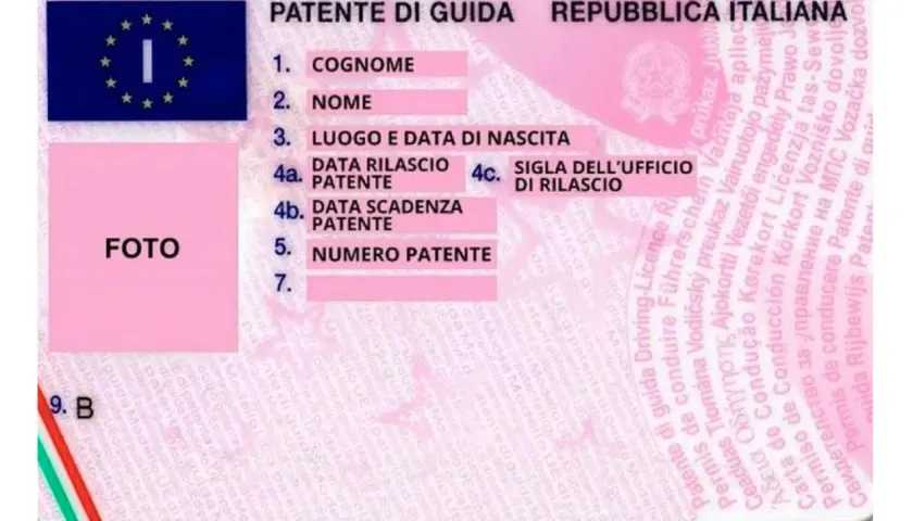 La patente di guida italiana mostra il campo "NUMERO PATENTE" dove si vede il codice 01.