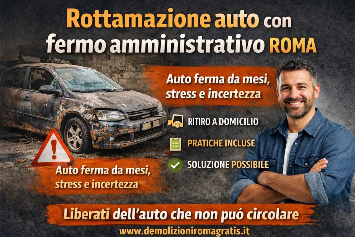 Rottamare auto con fermo amministrativo a Roma è possibile. Ritiro a domicilio e pratiche incluse per liberarti dall'auto che non può circolare.