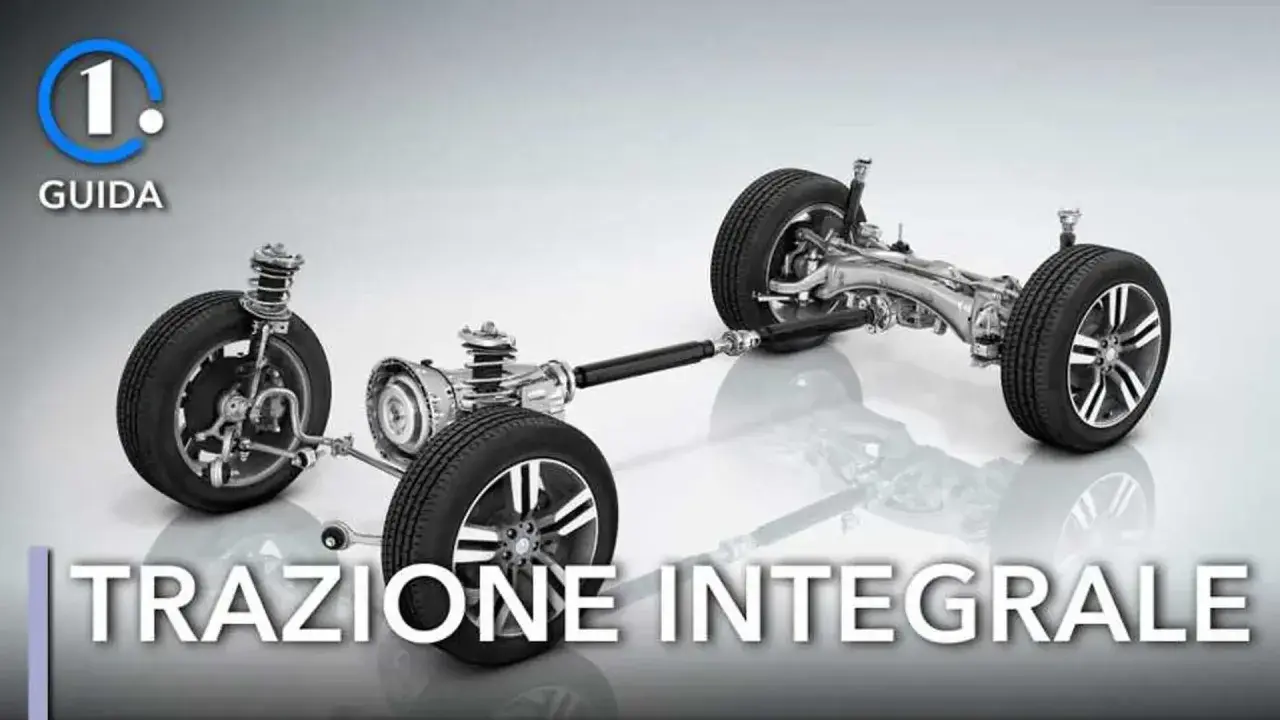 Sistema di trazione integrale 4x4 con sospensioni e alberi di trasmissione visibili.
