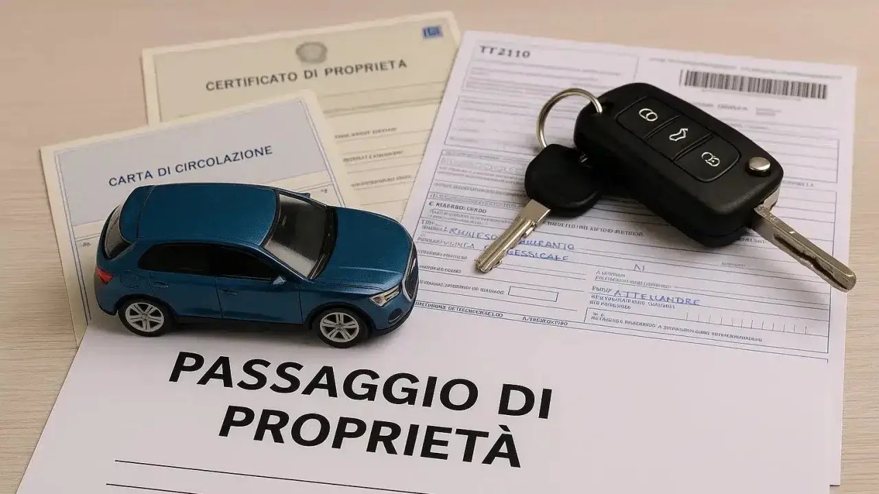 Documenti auto: certificato di proprietà, carta di circolazione, passaggio di proprietà e chiavi.