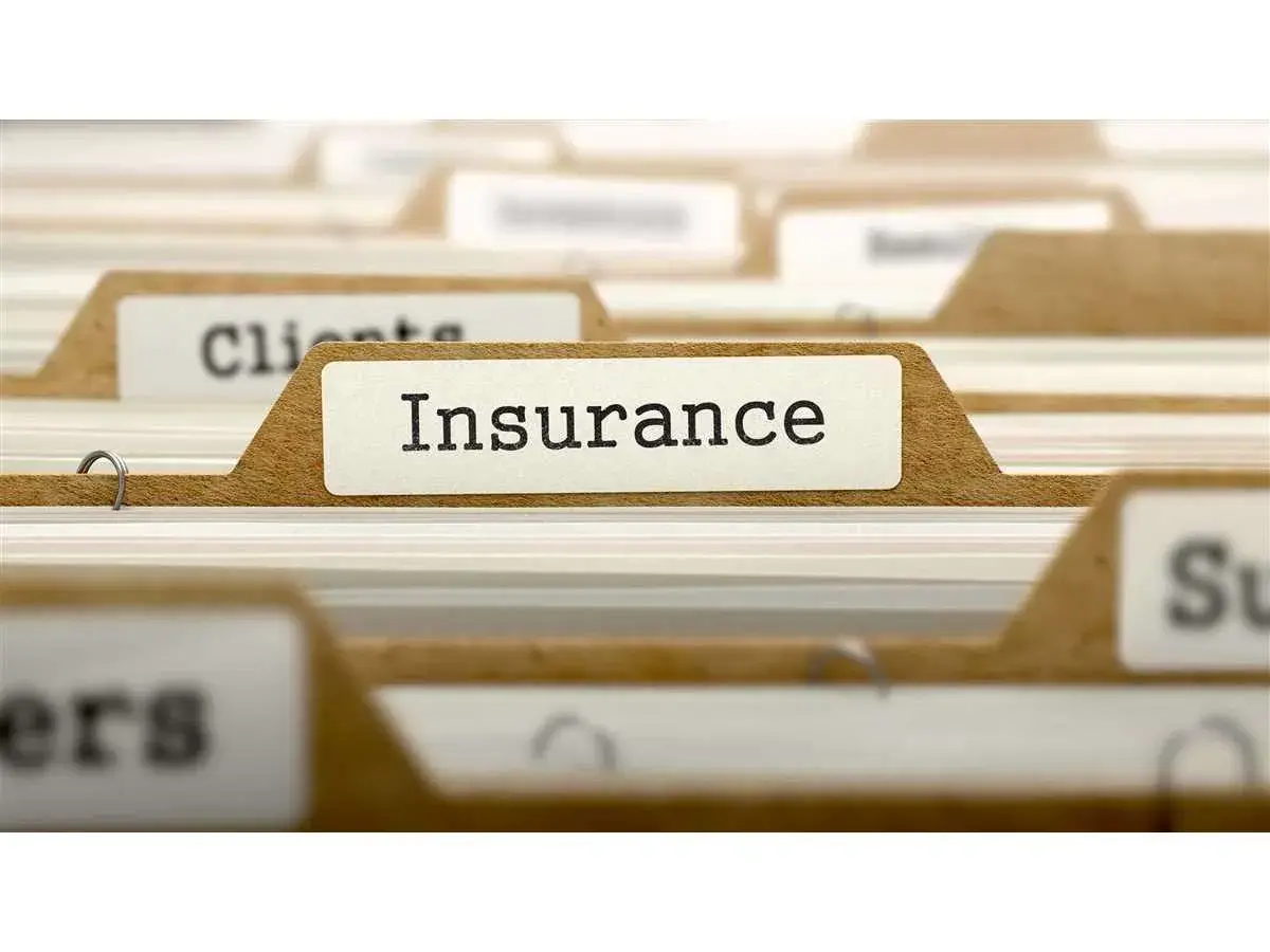 Cartella con etichetta "Insurance". Documenti organizzati per assicurazioni e franchigie, pronti per essere consultati.