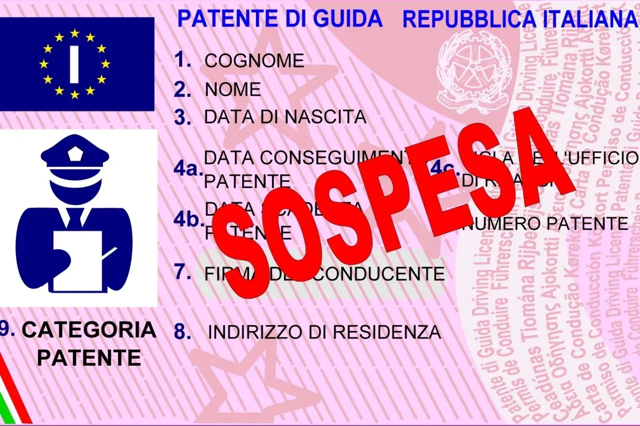 Patente sospesa, ma con ricorso vinto si può riottenere. Documento italiano con dati personali e sigillo.