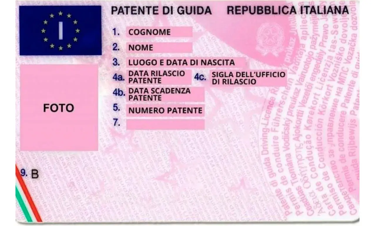 La patente di guida italiana mostra il campo "NUMERO PATENTE" dove si vede il codice 01.