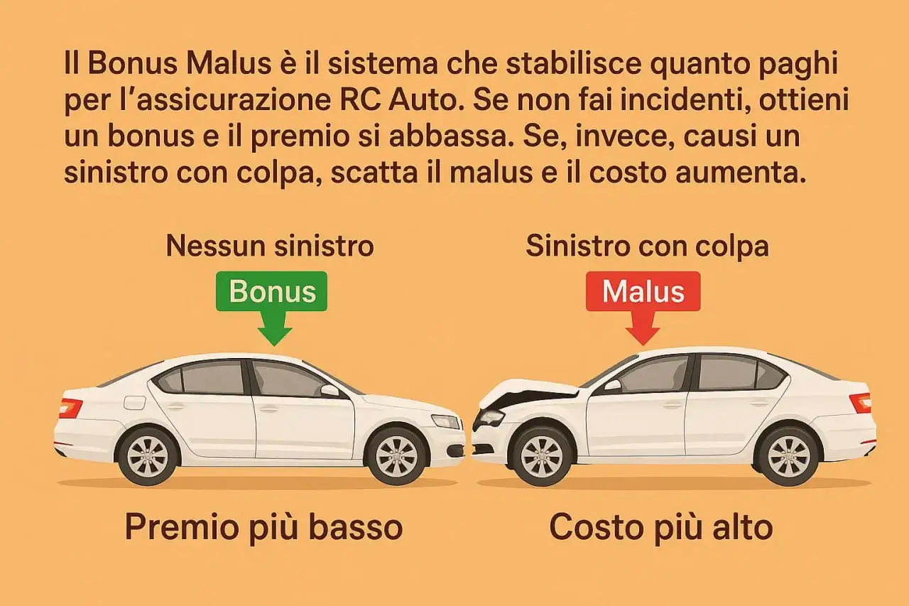 Il Bonus Malus, che segue la legge Bersani ancora in vigore, premia chi non causa incidenti con un premio più basso, penalizza chi causa sinistri con malus e costo più alto.