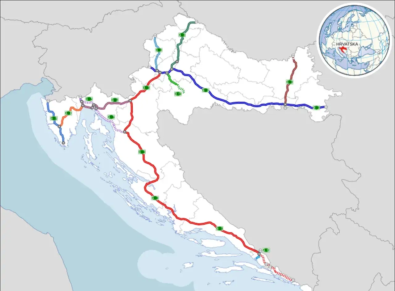 Mappa autostradale Croazia: come si paga l'autostrada in Croazia? Le vie a pedaggio sono indicate con colori diversi.
