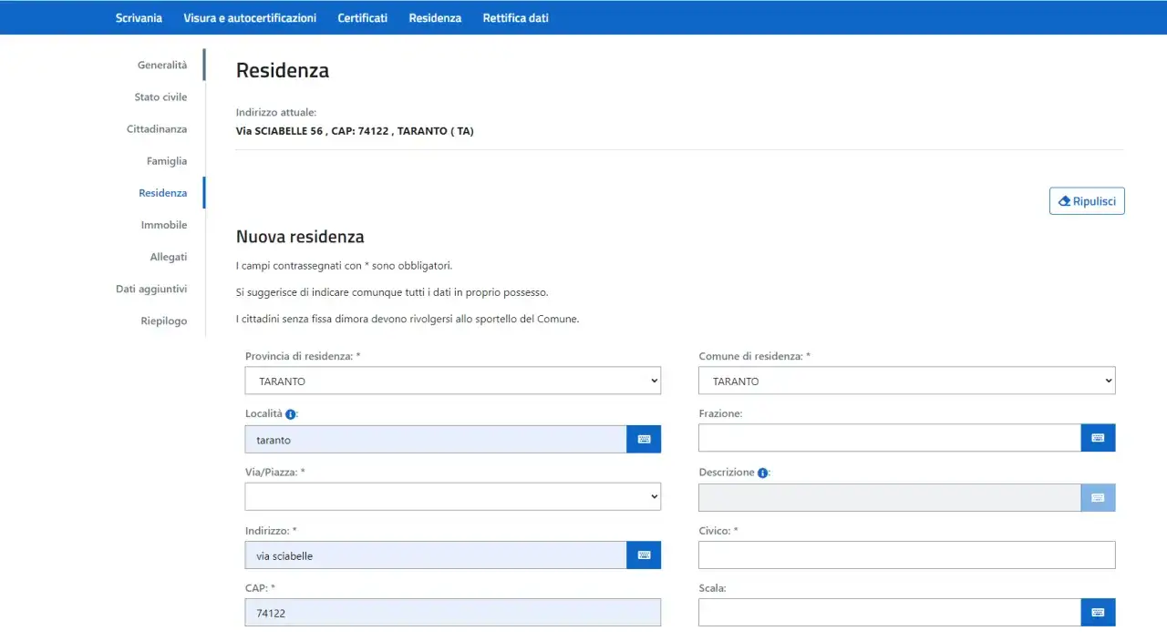 Modifica residenza sulla patente: inserimento nuovo indirizzo a Taranto.